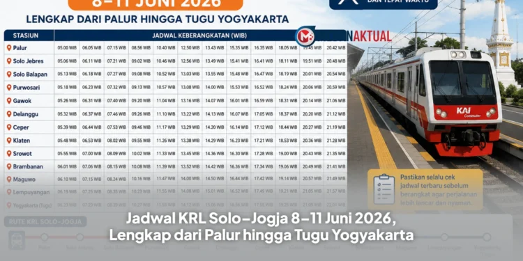 Jadwal KRL Solo–Jogja 8–11 Juni 2026, Lengkap dari Palur hingga Tugu Yogyakarta