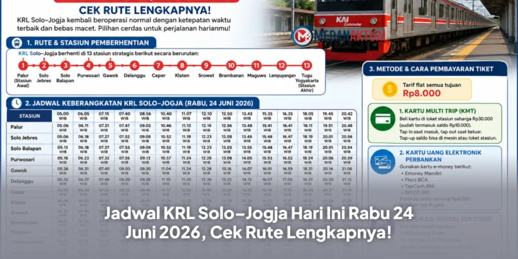Jadwal KRL Solo–Jogja Hari Ini Rabu 24 Juni 2026, Cek Rute Lengkapnya!