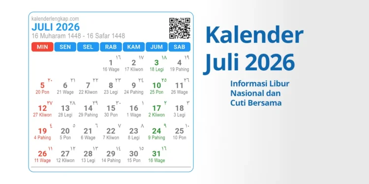 Kalender Juli 2026, Informasi Libur Nasional dan Cuti Bersama