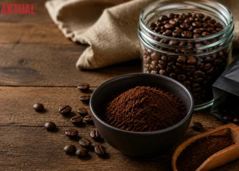 Kopi bubuk dan biji kopi dalam wadah penyimpanan untuk menjaga kesegaran setelah kemasan dibuka