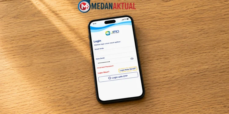 Pengguna membuka aplikasi JMO di smartphone saat mengalami gagal login akun.