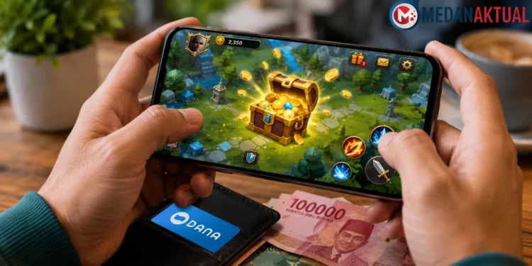 Seseorang memainkan game penghasil uang di ponsel untuk mengumpulkan reward pada 2026.
