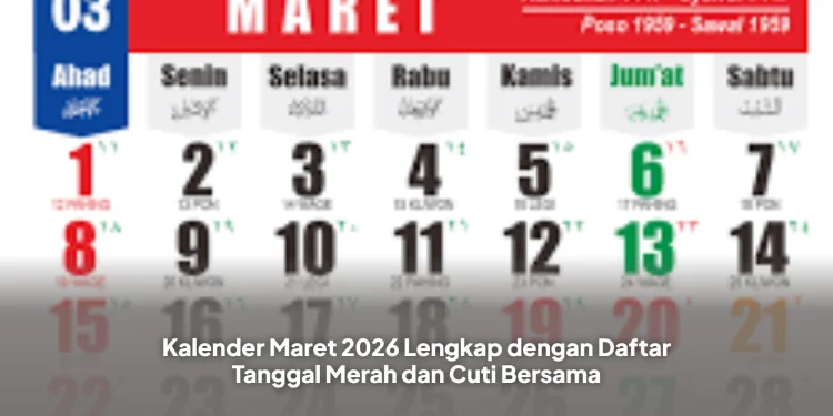 Kalender Maret 2026 Lengkap dengan Daftar Tanggal Merah dan Cuti Bersama