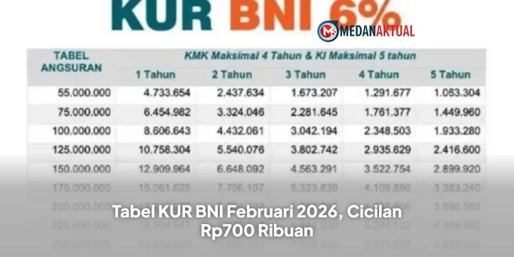Tabel KUR BNI Februari 2026, Cicilan Rp700 Ribuan