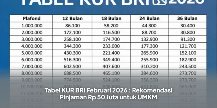 Tabel KUR BRI Februari 2026 : Rekomendasi Pinjaman Rp 50 Juta untuk UMKM