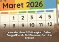 Kalender Maret 2026 Lengkap: Daftar Tanggal Merah, Cuti Bersama, Dan Libur Sekolah