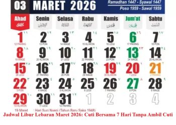 Jadwal Libur Lebaran Maret 2026: Cuti Bersama 7 Hari Tanpa Ambil Cuti