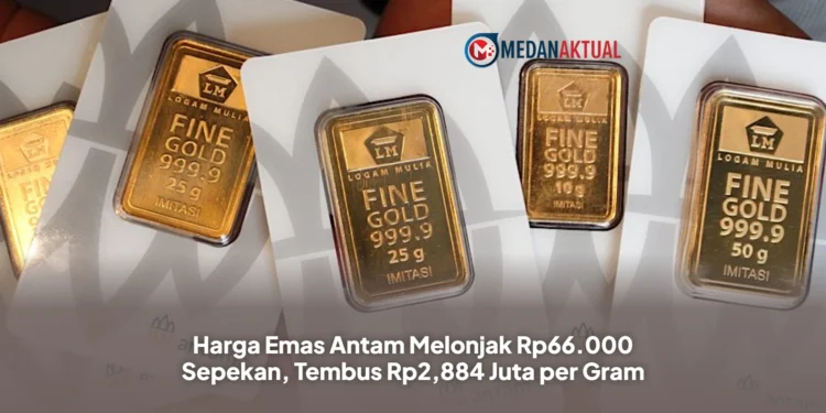 Harga Emas Antam Melonjak Rp66.000 Sepekan, Tembus Rp2,884 Juta per Gram