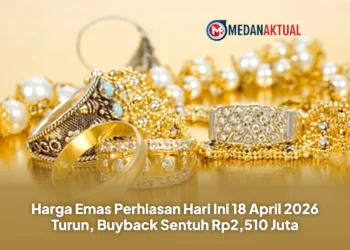 Harga Emas Perhiasan Hari Ini 18 April 2026 Turun, Buyback Sentuh Rp2,510 Juta
