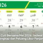 Kalender Mei 2026 dengan penanda cuti bersama dan hari libur nasional