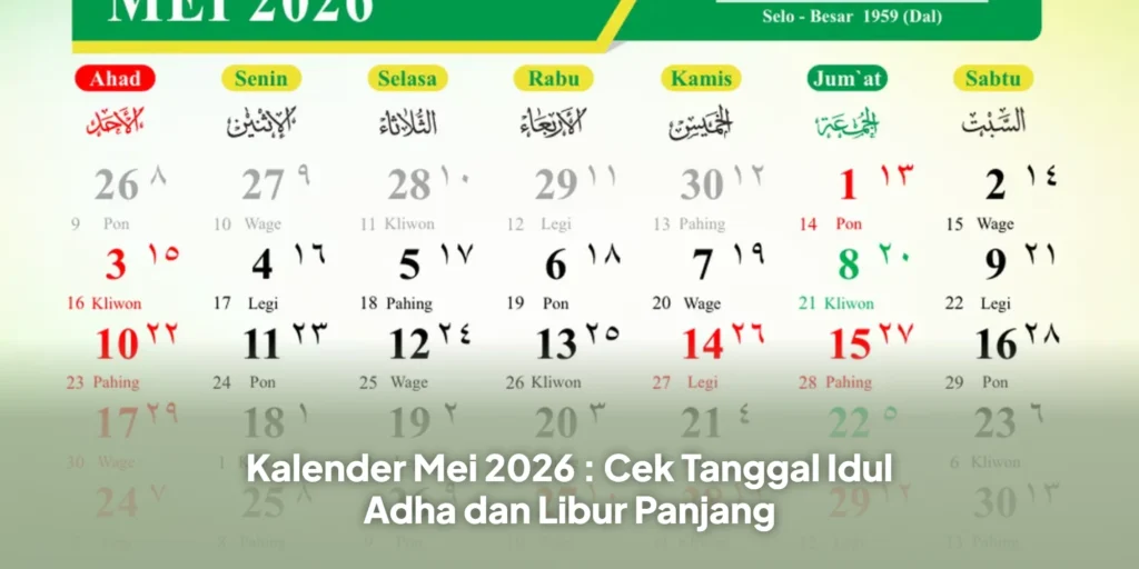 Kalender Mei 2026 : Cek Tanggal Idul Adha dan Libur Panjang