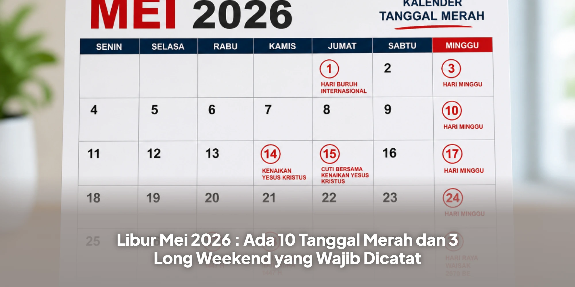 Libur Mei 2026 : Ada 10 Tanggal Merah dan 3 Long Weekend yang Wajib Dicatat