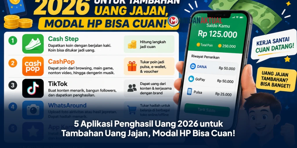 5 Aplikasi Penghasil Uang 2026 untuk Tambahan Uang Jajan, Modal HP Bisa Cuan!