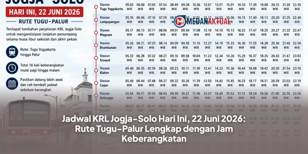 Jadwal KRL Jogja-Solo Hari Ini, 22 Juni 2026: Rute Tugu-Palur Lengkap dengan Jam Keberangkatan