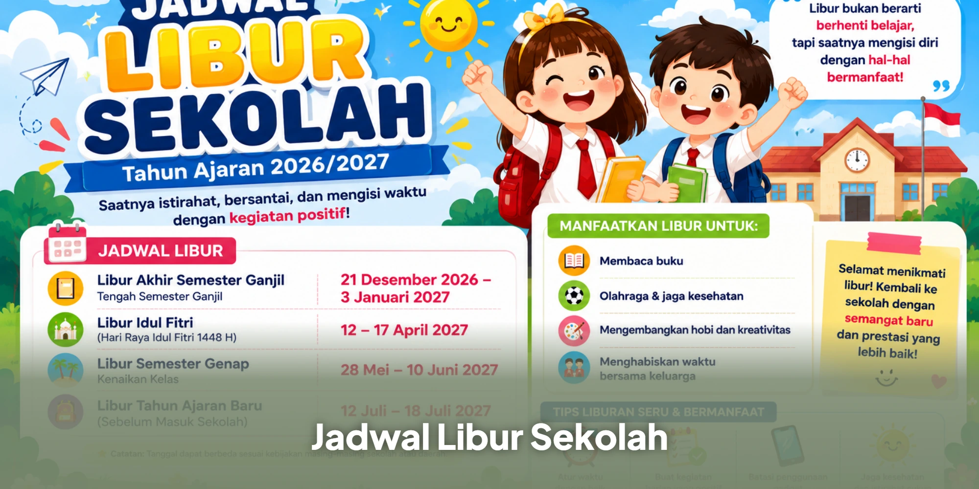 Jadwal Libur Sekolah Semester Genap dan Masuk Sekolah Tahun Ajaran 2026/2027