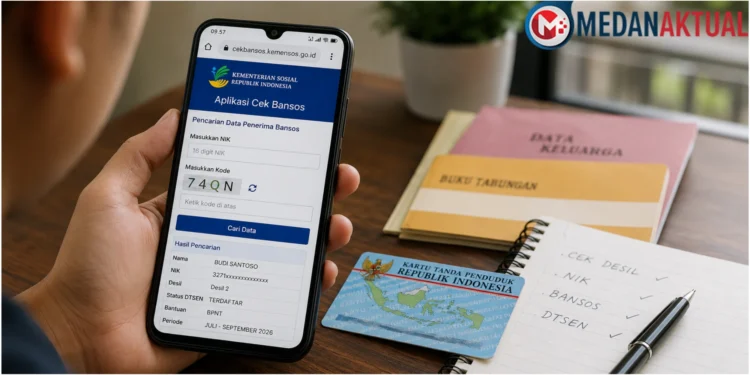 Warga mengecek status desil Kemensos secara online melalui situs Cek Bansos menggunakan NIK di ponsel.